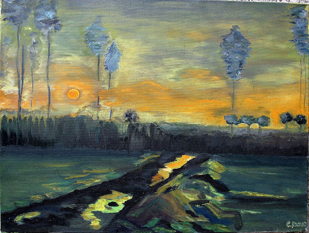 Paisaje a la puesta de  sol - Copia de Van Gogh Óleo Lienzo Paisaje