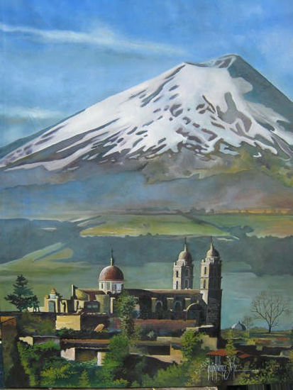 el popocatepetl visto desde amecameca Óleo Lienzo Paisaje