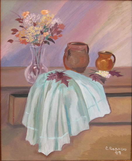 Tela y Flores Oil Panel Still Life Paintings