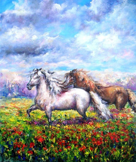 Entre Amapolas Oil Canvas Animals