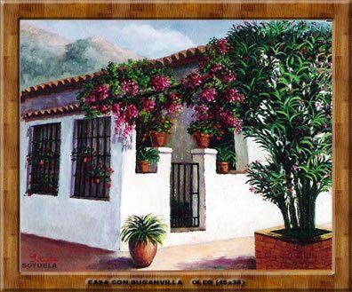 Casa con Buganvilla Oil Canvas Landscaping