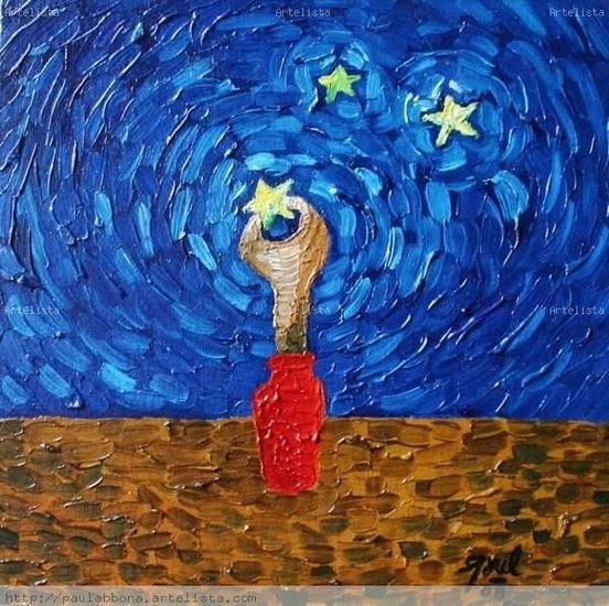 Mano con estrellas Oil Textile Figure Painting