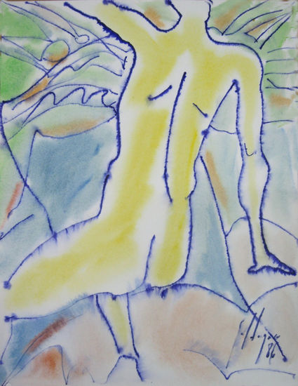 Desnudo semi-sentado Acuarela Cartulina Figura