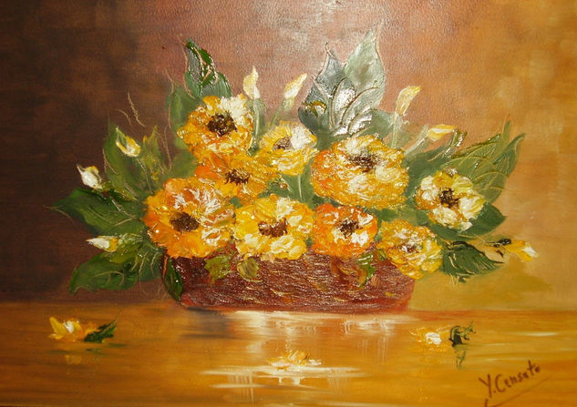 Little orange roses Oil Textile Floral Painting