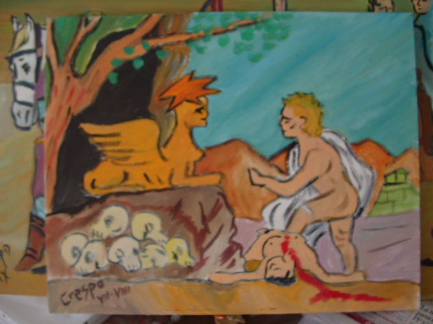 Edipo y la Esfinge ,óleo sobre lienzo en bstidor ,40x50 de Crespo