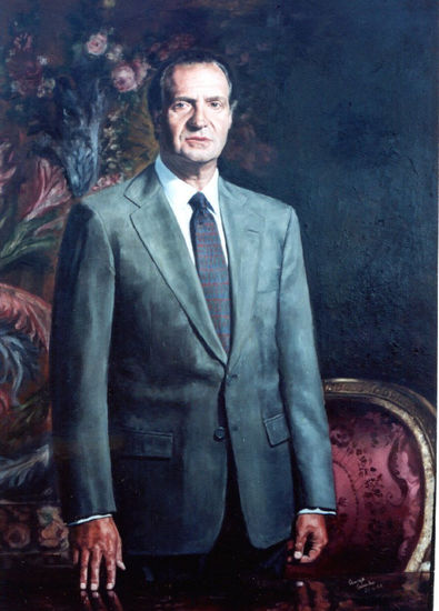 S.M.  REY JUAN CARLOS I Oil Panel Portrait