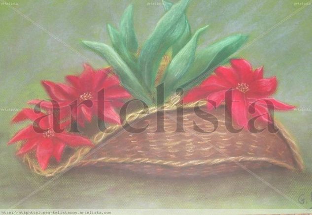 Cesta. Pastel Paper Floral Painting