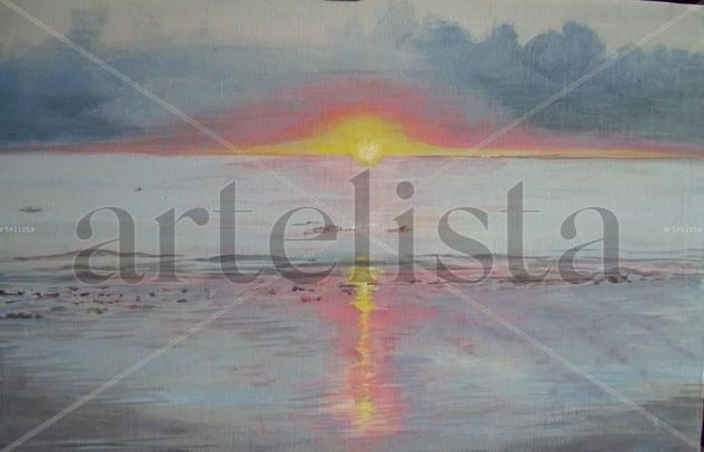 Puesta de sol en Chipiona. Oil Canvas Marine Painting