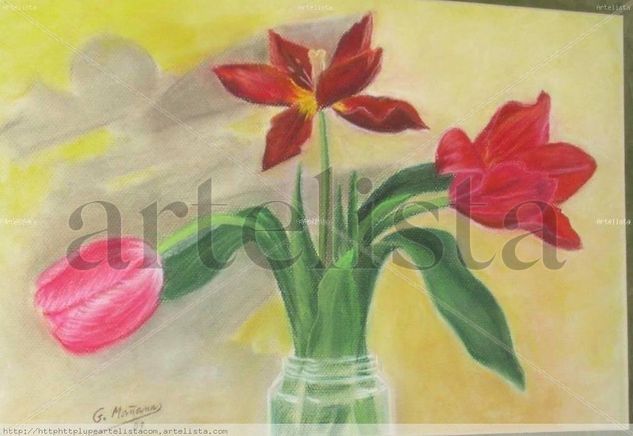 Tulipanes Pastel Paper Floral Painting