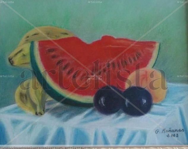 Sandia y otras frutas. Pastel Paper Still Life Paintings