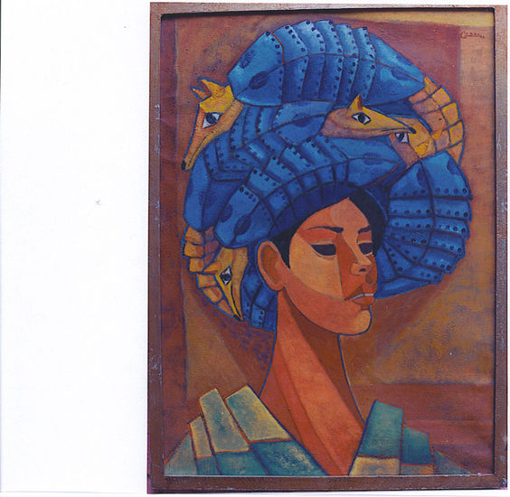 Mujer con armadillos Oil Canvas