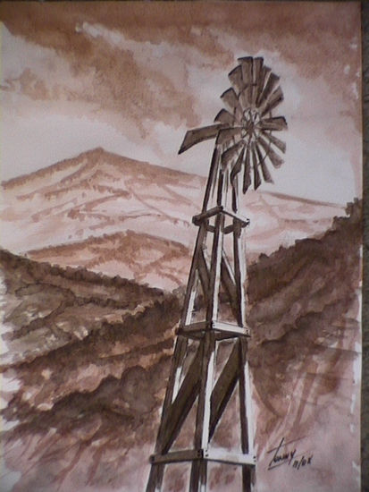 MOLINO DE VIENTO Acuarela Papel Paisaje