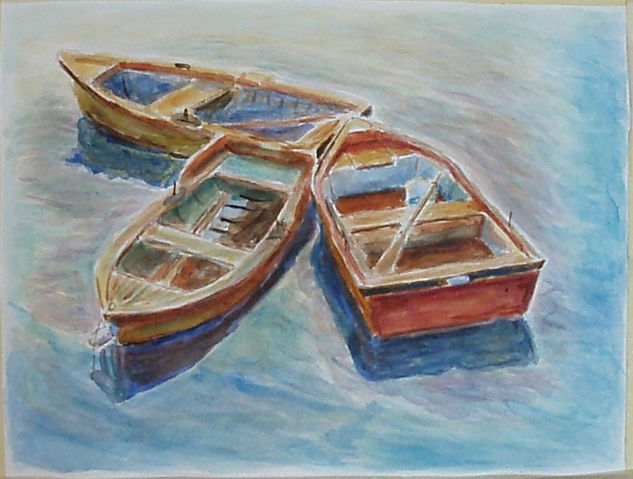 Barcas en el rio Mondego Watercolour Paper Marine Painting