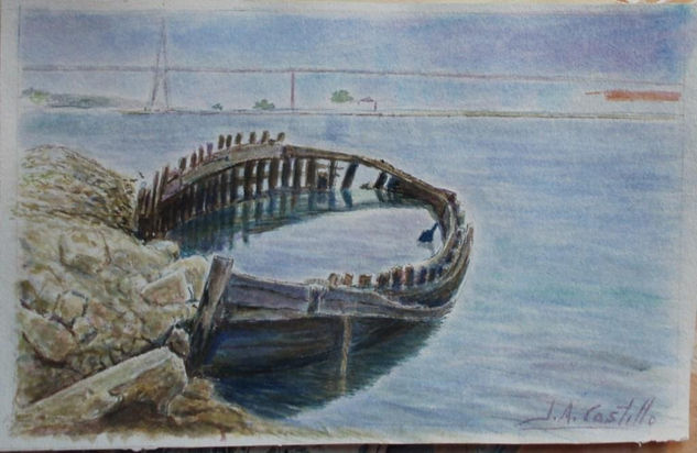 "Restos de una Barca en el rio Mondego" Watercolour Paper Marine Painting