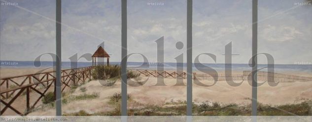 playa con sus dunas y puente de madera Oil Canvas Landscaping