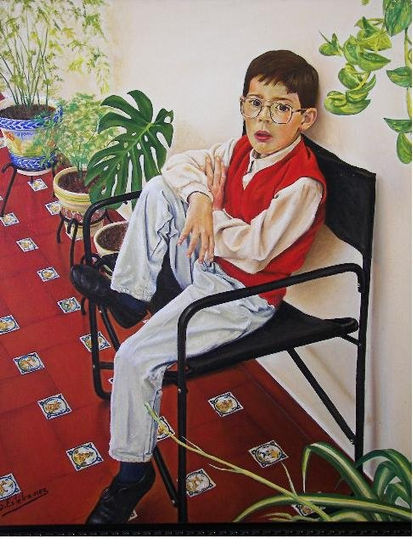 Diego , el muchacho del chaleco rojo Oil Canvas Portrait