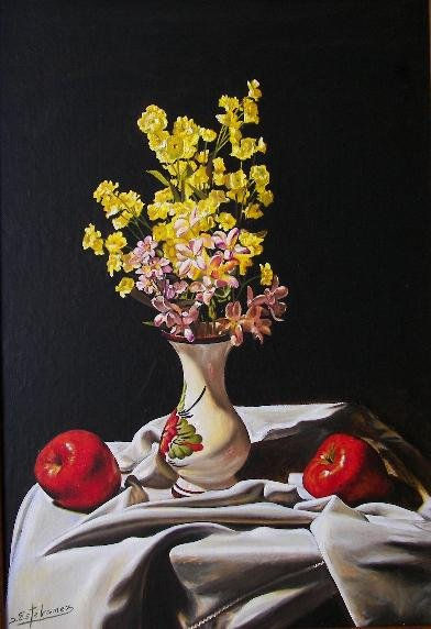 bodegon con flores amarillas