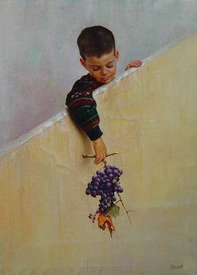 el niño con uvas Oil Canvas Figure Painting