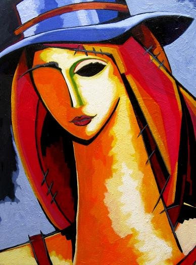 MUJER CON SOMBRERO Acrylic Canvas Figure Painting