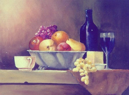 Bodegón de frutas y vino