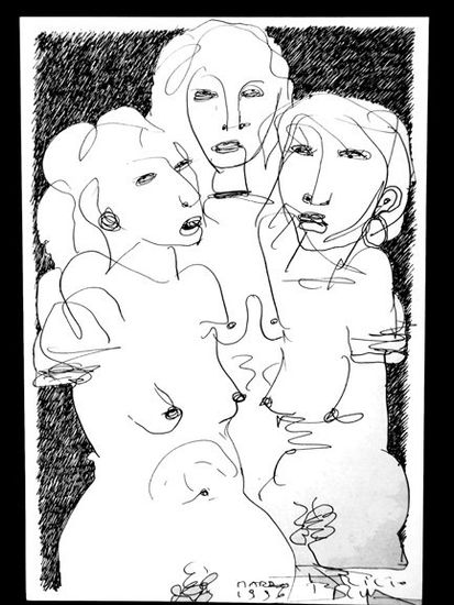 Trío II Ink Paper Nude Paintings