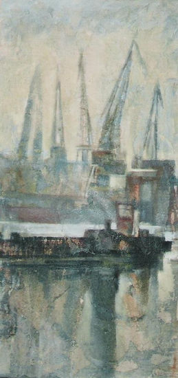 Tarde gris en la ría. Oil Panel Landscaping