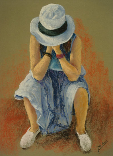 Pensando (Thinking) Pastel Paper Figure Painting