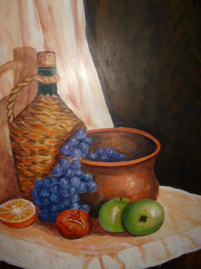 naturaleza muerta con damajuana Acrylic Panel Still Life Paintings