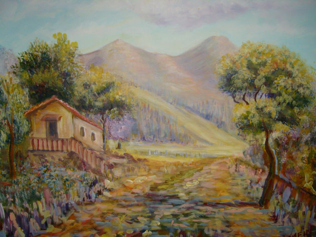 casa al pie de la montaña Acrylic Canvas Landscaping