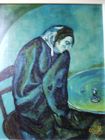 MUJER BEBEDORA (COPIA PICASO-EPOCA AZUL) Óleo Lienzo Figura