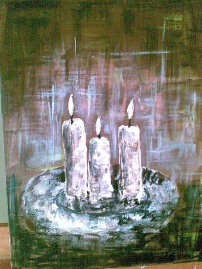 3 velas encendidas Acrylic Canvas Still Life Paintings