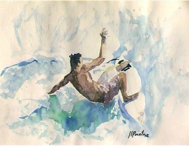 Maniobra surfer Watercolour Paper Marine Painting