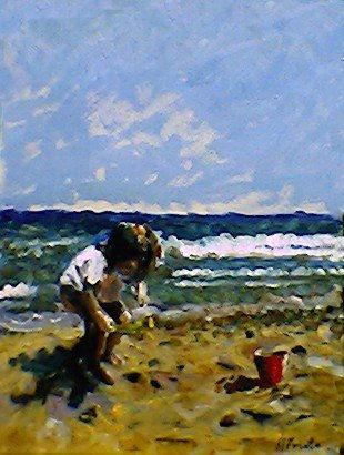 Niño jugando en la playa Óleo Lienzo Paisaje