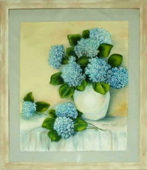 Hortensias Acrylic Textile Floral Painting