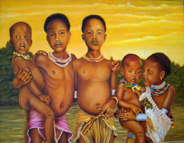 Familia de Negritas Óleo Lienzo Retrato