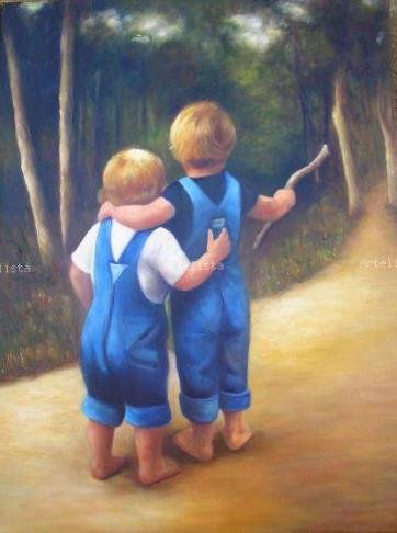 NIÑOS EN EL JARDÍN Oil Canvas Figure Painting