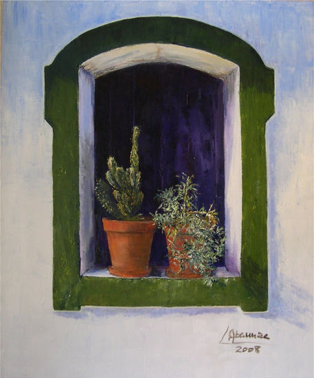 En la ventana Oil Canvas Landscaping