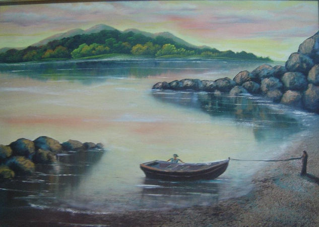 Atardecer en la playa I Oil Canvas Marine Painting