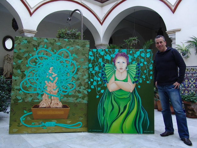 Sacha with two of his paintings, Jerez, Spain - 2009 