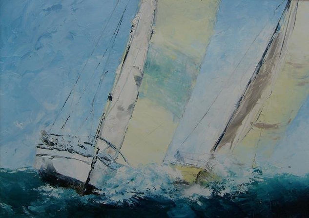 Regatta due Oil Panel Marine Painting