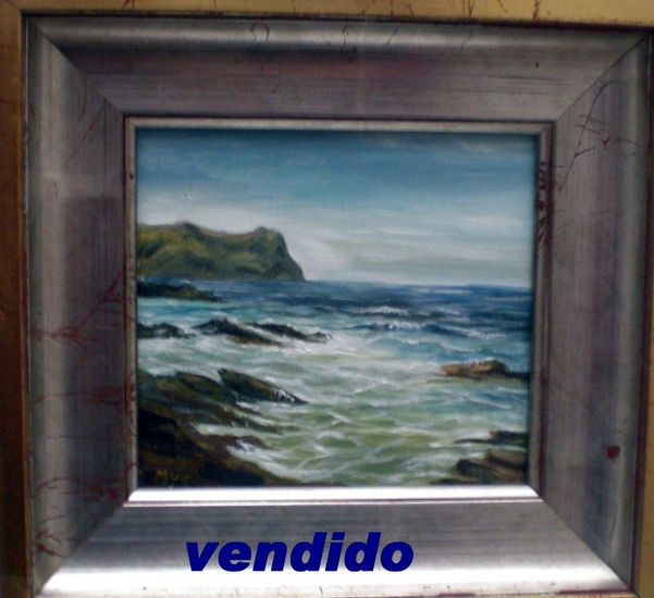 "Entre Rocas" Oil Panel Marine Painting