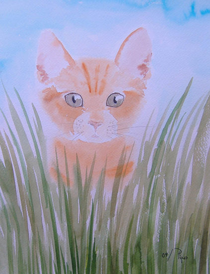 gatito, cara - vendido Acuarela Papel Animales