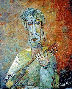 Autorretrato tocando guitarra Óleo Lienzo Retrato