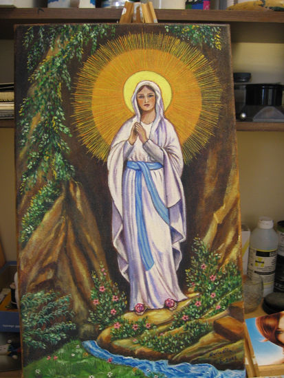 VIRGEN DE LOURDES Acrylic Canvas Figure Painting