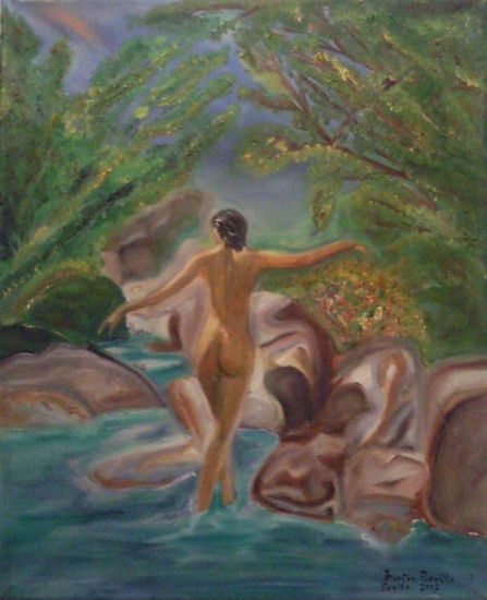 MUJER EN ARROYO Óleo Lienzo Desnudos