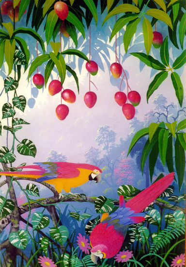 Papagayos y Mangos Acrylic Canvas Landscaping