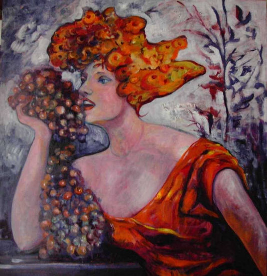 Las uvas Oil Panel Figure Painting