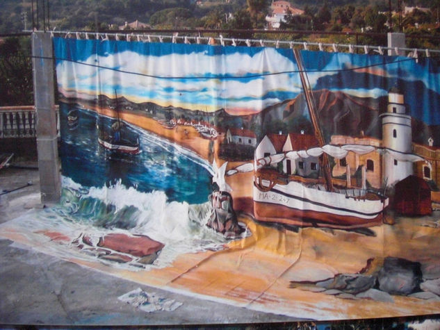 TELÓN "HACIA LA MAR" Acrylic Textile Marine Painting