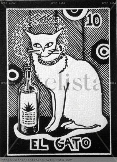 El gato Linocut