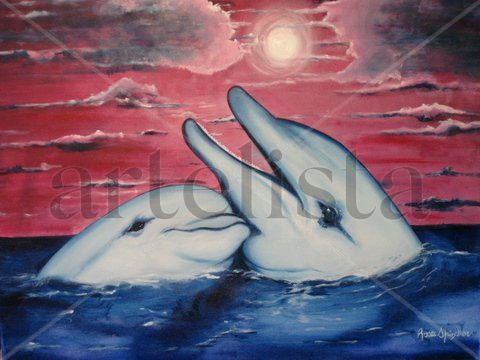 "Delfines" Oil Canvas Marine Painting